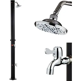 BAKAJI Solardusche für Garten, Pool, Outdoor, Camping, Wassertank 35 l, mit verstellbarem Duschkopf, für Warmwasser, Wasserhahn, Schlauchanschluss für den Garten, Größe 220 x 16,5 x 16,5 cm