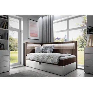 Boxspringbett Gästebett Kinderbett FABIAN Nr.3 90x200cm Weiss-Braun Seite Links - Weiß, Braun