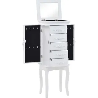 Freistehender Weißer Schmuckschrank aus MDF und Kiefernholz 34x26x94 cm - Weiß