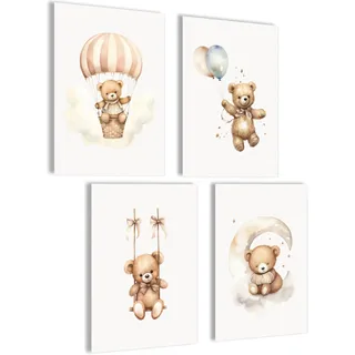 Teddy Bilder Kinderzimmer jungen | Baby Zimmer Poster Set | Bilder Kinderzimmer mädchen | Babyzimmer Deko Kinderzimmer | Bilder für Kinderzimmer | Baby Zimmer Dekoration | Bild Kinderzimmer