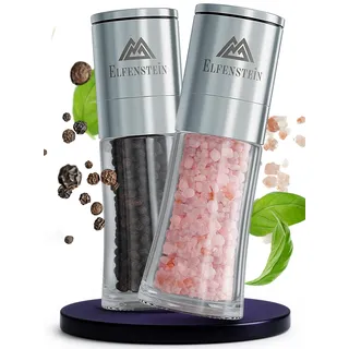 ELFENSTEIN Edelstahl Salz und Pfeffermühle Set mit Keramikmahlwerk - stufenlos einstellbar - Pfeffer und Salzmühle für grobes Salz - Gewürzmühle