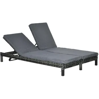 Modfu Sonnenliege aus Rattan 196x120x28 cm in Grau mit 5-fach verstellbaren Rückenlehnen , Metall , 120x28x196 cm , Gartenmöbel, Gartenliegen