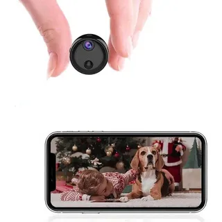 Mini-Kamera mit App für Innenbereich - WLAN-Bewachungskamera mit Akku, kompakt und kleiner Größe - Bewegungsmelder und Nachtsicht für Haustiere und Babys - Schwarz