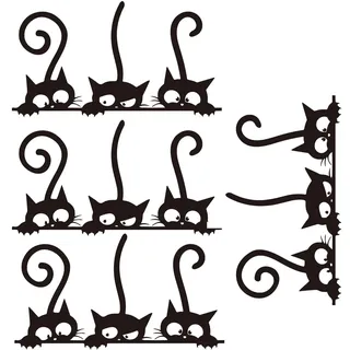 ZORVUJI Set aus 4 Lustigen Schwarze Katze Wandtattoo, Dekorative Aufkleber Katze für Schlafzimmer und Wohnzimmer, Katzen Sticker für Kinderzimmer und Fenster