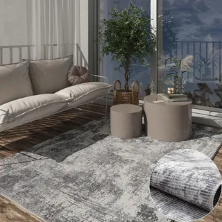 MY-RUG Outdoor Teppich 120 x 180 cm - Wetterfester Vorzeltteppich Grau | Waschbarer Campingteppich für Balkon & Terrasse, Boho Design, UV-beständiger Rasenteppich, Saugroboter-geeignet