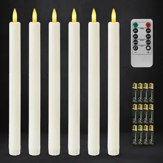 Dixmas Flammenlose Led Stabkerzen mit Fernbedienung und Batterien 6 Stück | Leuchterkerzen Tafelkerzen mit Timerfunktion, batteriebetriebene LED Kerzen, Warmer Licht, für Weihnachtsdeko