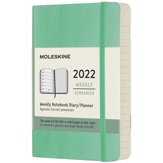 Moleskine Monatskalender 2022, 12 Monate Monatsnotizkalender, Notizbuch mit weichem Einband, Format Pocket 9 x 14 cm, Farbe eisgrün, 128 Seiten