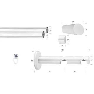 GARESA Gardinenstange »WHITE« weiß, L:380cm Ø:20mm, Eisen, Gardinenstangen, Gardinenstange, Vorhanggarnitur, Innenlauf, verlängerbar, Endknopf abgeschrägt,