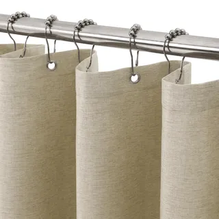 Duschvorhang Leinen mit Metall Duschvorhangringe Stoff Textil Badewannenvorhang Anti Schimmel Bad Vorhang Set Wasserdicht Badewanne Vorhang Schwerer Shower Curtain Badezimmer - 122 x 182cm (Taupe)