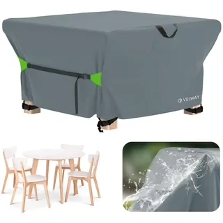 Velway Abdeckung Gartenmöbel Wasserdicht 125x125x74cm - Quadratisch Schutzhülle Winddicht Loungemöbel Abdeckung Abdeckhauben für Gartentische Sitzgruppe Terrassenmöbel - Grau