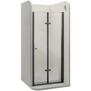 i-flair Mila Duschtür 76x195 cm – Nischentür aus Klarglas, Falttür mit schwarzen Aluminiumprofilen, 6 mm ESG Sicherheitsglas, Nano, Hebe-Senkmechanismus, Verstellbereich 76–79,5 cm, DK822