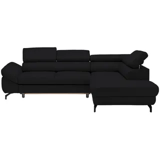 Novel Ecksofa , Schwarz , Leder , Echtleder , Rindleder , Ottomane rechts, L-Form , 270x220 cm , Lederauswahl, seitenverkehrt erhältlich, Hocker erhältlich, Rücken echt , Wohnzimmer, Sofas & Couches, Wohnlandschaften, Ecksofas mit Schlaffunktion