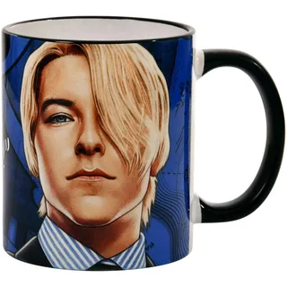 Elbenwald One Piece Tasse mit Sanji Don't Start A Fight, If You Can't End It! Schriftzug Motiv - Kaffeebecher mit Griff - für Herren Damen Unisex 320 ml - Keramik - Blau