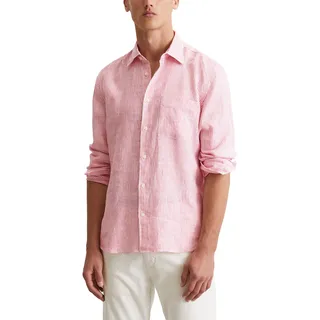 Marc O'Polo Herren Leinenhemd Langarm gestreift, Rosa (Multi/Raspberry Pink), XL
