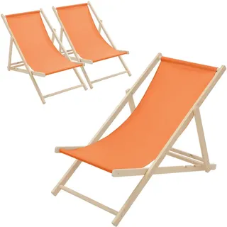 ECD-Germany Strandliege 3er Set Orange , Holz , 57.5x83x100 cm , Gartenmöbel, Gartenliegen