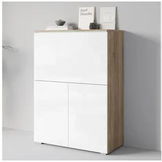 Home Affaire PC-Schrank "Vera, Sekretär, Home-Office-Schreibtisch mit LED-Beleuchtung" 1 Stk. tlg. Multifunktional mit Stauraum, klappbare Tischfläche, LED, B 90 cm, sonoma, weiß hochglanz