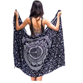 Mandala Life ART Blauer Damen Sarong Pareo Mit Fringe Hochwertiger Rayon Groß Strand Strandtuch Wickeltuch Wickelrock Strandrock Tapisserie Wickeltuch Bikini Cover Up Tuch Für Badeanzug