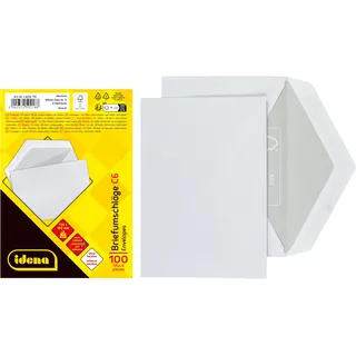 IDENA 10218 - Briefumschläge ohne Fenster DIN C6, 100 Stück nassklebend, Umschläge aus 75 g/m2 FSC-Mix Papier in Weiß