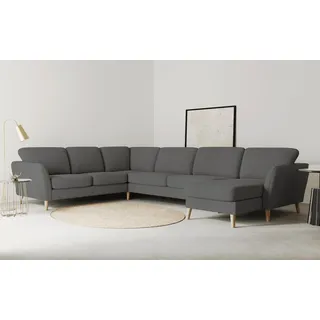 Home affaire Wohnlandschaft »MARSEILLE XXL 349cm, U-Form, Ottomane rechts/links wählbar« Massivholzbeine Eiche, Landhausstil, Wellenunterfederung, grau