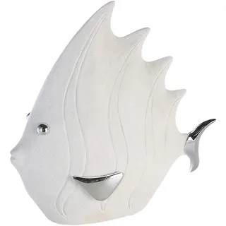 Casablanca modernes Design Dekofigur Fisch 36cm Weiß/Silber