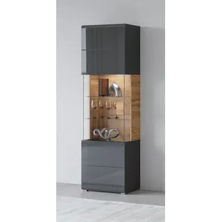 INOSIGN Vitrine »Toledo,Höhe 204 cm trendige Glasvitrine mit dekorative Fräsungen« Standvitrine ohne Beleuchtung, viel Stauraum, hochglanz Front MDF, schwarz
