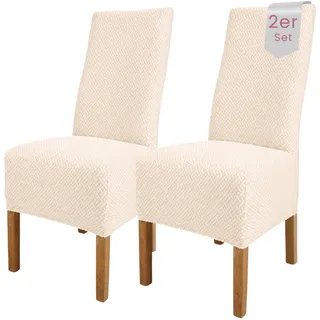 Scheffler Home Stuhlhussen Creme 2er Set Elastisch Luna-lang