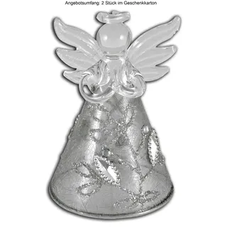 2 GLAS ENGEL ANHÄNGER BETEND 7,5 cm Silberdekor neu. Christbaumschmuck Glasengel
