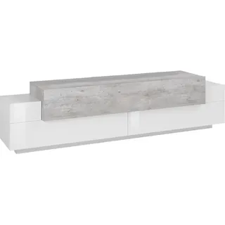 Fernsehschrank Dmirand, Niedriges Sideboard für Wohnzimmer, Sockel für TV-Möbel, 100 %  Italy, cm 200x45h52, Weiß glänzend und Zement - Weiß