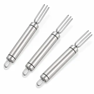 3 Stück Pellkartoffelgabel, Kartoffelgabel aus Edelstahl, Maiskolbenhalter aus, Maiskolben Spieße mit 3 Zinken, spülmaschinengeeignet, Wiederverwendbar als Maisspieß(Silber)
