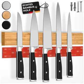 Cucino Messer Magnetleiste selbstklebend - Vergleichssieger mit extra starkem Magnet - Einfache Montage mit 3M Klebeband ohne Bohren, aus Bambus - 40cm