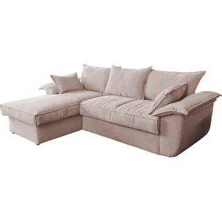 KAWOLA Sofa DAMETO Ecksofa Bettsofa Schlafsofa mit Stauraum Cord rosa Recamiere links - Rosa