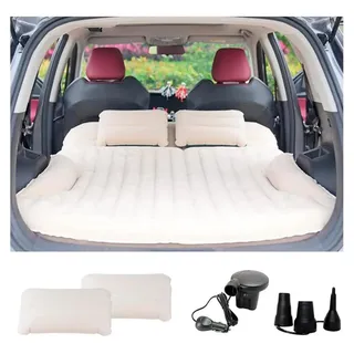 KMZ Auto Matratze, 2 Kissen, Auto Luftmatratze, Doppelseitige Verdickte Beflockung, Automatratze Camping Aufblasbaren Autobett für Kofferraum Rückbank.