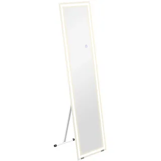Homcom Ganzkörperspiegel, 40 x 150 cm Standspiegel, Wandspiegel mit LED-Leuchte, Lichtspiegel mit 3 Lichtfarbe, Touch-Schlater, für Wohnzimmer,