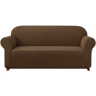 subrtex Spandex Sofabezug Stretch Sofahusse Couchbezug Sesselbezug Elastischer rutschfest Stretchhusse für Sofa (3 Sitzer, Kaffee)