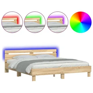 vidaXL Bettgestell mit Kopfteil und LED-Beleuchtung Sonoma-Eiche - Braun