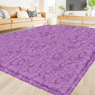Hochflor Teppich Wohnzimmer 140x200cm, Lila Fuzzy Shaggy Flauschiger Teppich für Schlafzimmer Teppiche, Modern Plüsch Wohnzimmerteppich Bettvorleger High-Pile Carpet rutschfest für Kinderzimmer