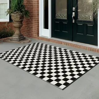 Seavish Karierter Teppich, 90x150 cm, marokkanisches Schachbrett-Teppich, schwarz und weiß, Läufer, Teppich, gewebt, wendbar, für Schlafzimmer, Wäsche, Küche, Wohnzimmer, Eingangsbereich, Heimbüro