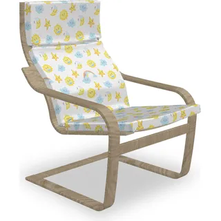 ABAKUHAUS Mond Poäng Sessel Polster, Glückliche Monde Sterne Wolken, Sitzkissen mit Stuhlkissen mit Hakenschlaufe und Reißverschluss, Baby Blue Gelb Pink - Gelb