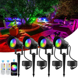NATPOW Gartenbeleuchtung LED 4 Stück IP65 mit Erdspieß RGB