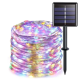 Colexy Solar Lichterkette Aussen 7M 50 LED Lichterkette 8 Modus IP65 Wasserdicht Kupferdraht Solarlichterkette Buntes Außen Wetterfest für Weihnachten Gartendeko Terrasse Balkon Hochzeit Party