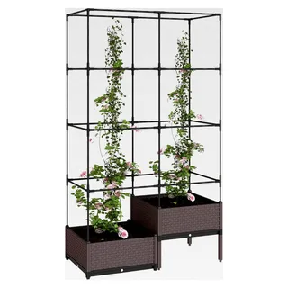 Hochbeet mit Rankgitter, Zwei Pflanzkästen, Kunststoff Blumenkasten, 100 x 50 x 174 cm Gartenspalier für Garten, Balkon und Terrasse, Kletterpflanzen