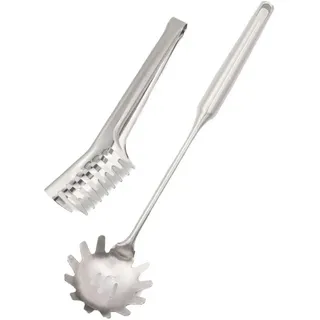 Intirilife Spaghettilöffel und Spaghettizange (2er Set) , Silberfarben , Metall , Küchenzubehör, Küchenhelfer, Küchenutensilien