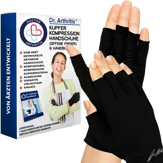 Dr. Arthritis Von Ärzten Entworfen, Arthrose Handschuhe mit Kupfer, Fingerlose Kompressionhandschuhe für Frauen und Männer, für Schmerzlinderung und Wärme, Schwarz, XL