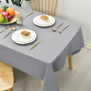 Hiasan Glatt Tischdecke Fleckenabweisend Tischtuch mit Lotuseffekt Leicht Wasserabweisend Tischwäsche, Silbergrau, 130x130cm