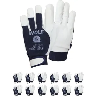 TK Gloves WOLF Montage-Handschuhe aus Leder/Größe 07, 12 Paar/Handschuhe Arbeitshandschuhe/ungefütterter/vollnarbiges Ziegenleder und Baumwollstrick/Lederhandschuhe