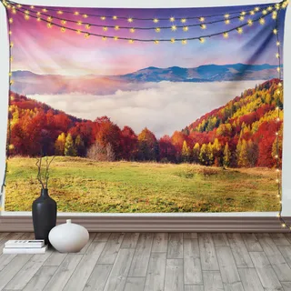 ABAKUHAUS Bunt Wandteppich, Herbst Morgen Berg, Wohnzimmer Schlafzimmer Heim Seidiges Satin Wandteppich, 200 x 150 cm, Mehrfarbig