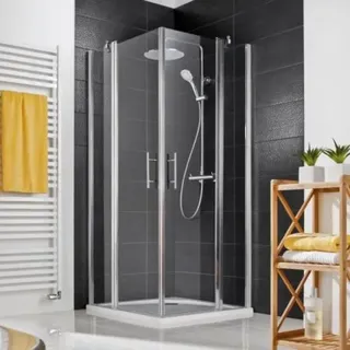 HSK Favorit Nova Eckeinstieg 4-teilig mit 2 Pendeltüren, Größe: 80 x 80 x 195 cm, 126014-01-50edelglas, Duschkabine: Alu-silbermatt: ESG klar mit Edelglas