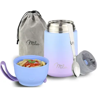 Milu® Thermobehälter für Essen 650ml, Edelstahl, Thermo Lunchbox, Suppenbehälter to go, Thermobox, Thermodose zum Warmhalten Suppen, Babybrei, Speisebehälter, breiwärmer unterwegs, Blau Violett 650ml