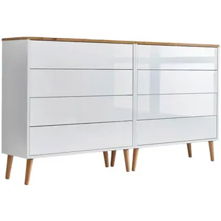 Mid.you Sideboard , Weiß, Eiche Artisan, Weiß Hochglanz , Holzwerkstoff , 8 Schubladen , 158x86x33 cm , erweiterbar, stehend , Kleinmöbel, Kommoden, Sideboards