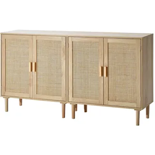 Vevor Rattanschrank Rattankommode 2 Stk. Aufbewahrungsschrank mit 4 magnetischen Türen, Sideboard Buffetschrank mit verstellbaren Regalen, Ideal für Flur Eingangsbereich Wohnzimmer oder Küche